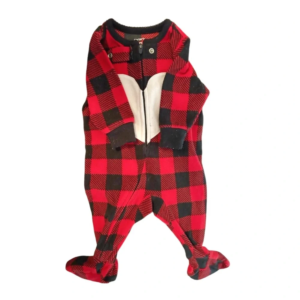 🇺🇸❄️👍GUC CARTER’S | 3 m| Baby Unisex Warm Sleeper Pyjama red plaid heart ❤️ - Picture 3 of 11